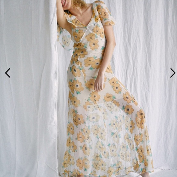 NWT RVCA X Camille Rowe Yellow Sheer Floral Lolo Dress Size M/10 - Picture 2 of 16